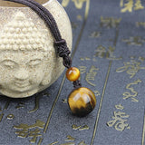 Tiger Eye Bead Pendant Necklace Hand Carved Jade Jewelry