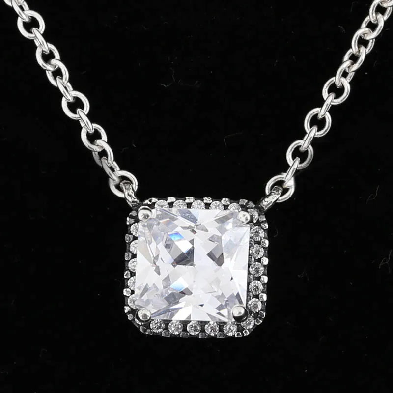 Square-cut Crystal Necklace for 925 Sterling Silver Bead Charm Bracelet