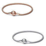 925 Silver Love Knot Snake Chain Bracelet Bangle for Women