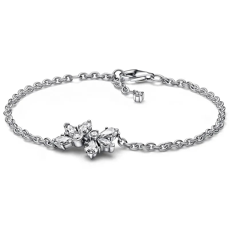 Sparkling Herbarium Cluster Chain Bracelet Bangle 925 Sterling Silver