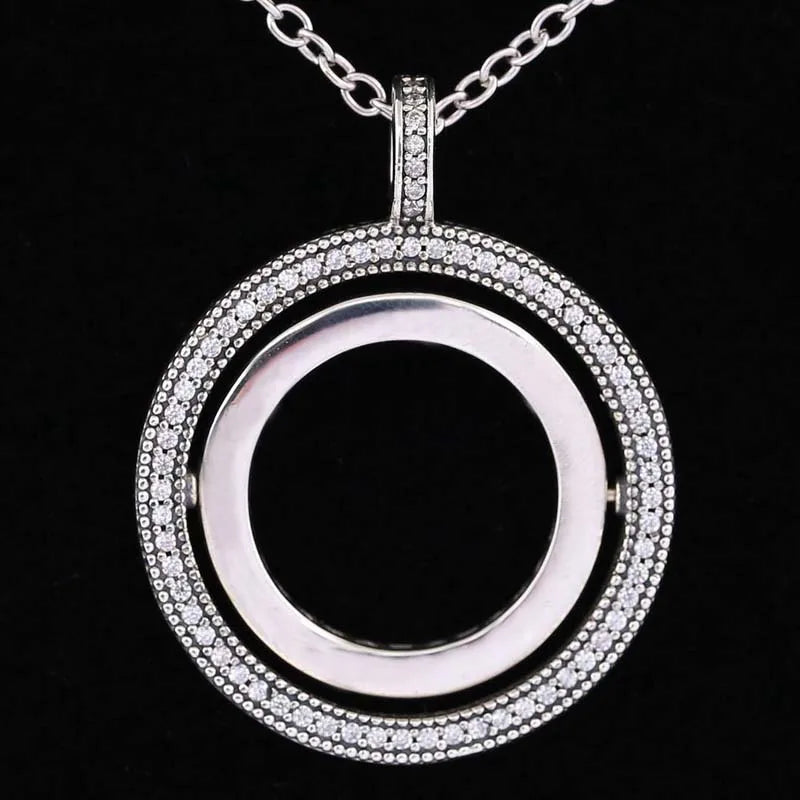 Two Circles Spinning Hearts Necklace Pendant 925 Sterling Silver Charm