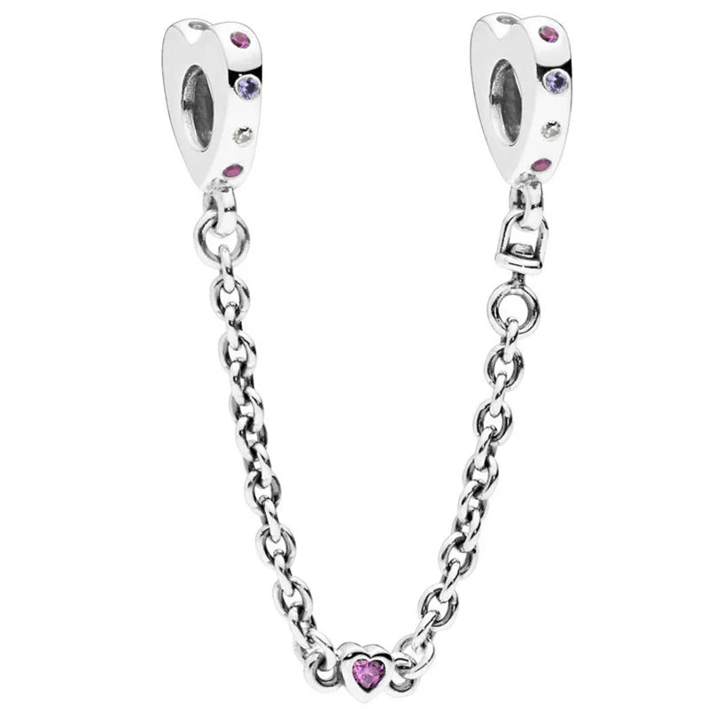 Bright Hearts Safety Chain Bead, 925 Sterling Silver Charm Bracelet DIY