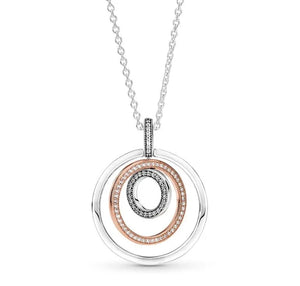 Two-tone Circles Crystal Necklace 925 Sterling Silver Bead Charm