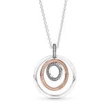 Two-tone Circles Pendant Crystal Necklace 925 Sterling Silver Bead Charm Jewelry