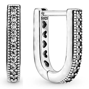 Crystal U-Shaped Hoop Earrings 925 Sterling Silver