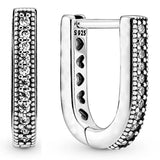 Crystal U-Shaped Hoop Earrings 925 Sterling Silver