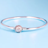 Vintage Daisy Flower Clasp Snake Chain Bangle 925 Sterling Silver Charm Bracelet