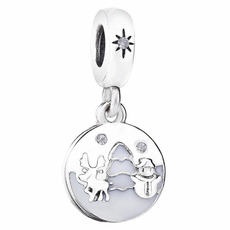 Enamel Snowman & Deer Pendant Beads for 925 Sterling Silver Charm Bracelet