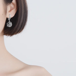 Hollow Flower Drop Earrings 925 Sterling Silver Jewelry
