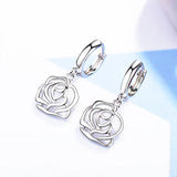 Hollow Flower Drop Earrings 925 Sterling Silver Jewelry