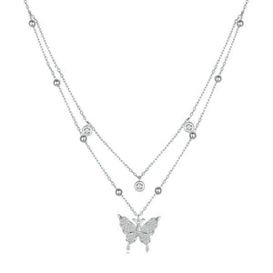 Sweet Temperament Butterfly Necklace S925 Silver Plated Platinum Collar Chain