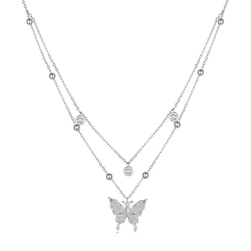Sweet Temperament Butterfly Necklace S925 Silver Plated Platinum Collar Chain