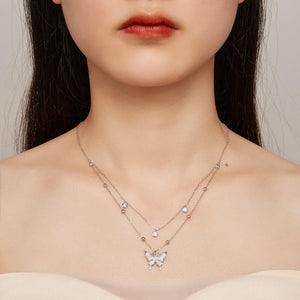 Sweet Temperament Butterfly Necklace S925 Silver Plated Platinum Collar Chain