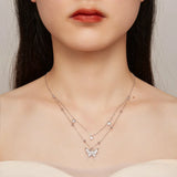Sweet Temperament Butterfly Necklace S925 Silver Plated Platinum Collar Chain