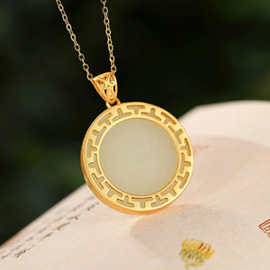 Ancient Craft Hetian Jade Round Charm Necklace Pendant