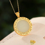 Ancient Craft Hetian Jade Round Charm Necklace Pendant