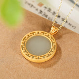 Ancient Craft Hetian Jade Round Charm Necklace Pendant