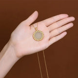 Ancient Craft Hetian Jade Round Charm Necklace Pendant