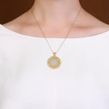 Ancient Craft Hetian Jade Round Charm Necklace Pendant