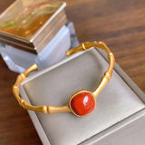 Square Southern Red Tourmaline Bracelet Chinese Retro Bohemian Jewelry