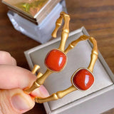 Square Southern Red Tourmaline Bracelet Chinese Retro Bohemian