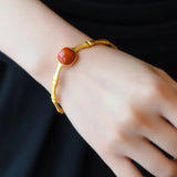 Square Southern Red Tourmaline Bracelet Chinese Retro Bohemian Jewelry