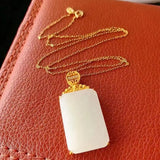 Rectangular Hetian Jade Pendant Necklace for Women