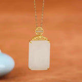 Rectangular Hetian Jade Pendant Necklace for Women