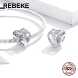 925 Sterling Silver Heart Beads Zircon Charms for Women