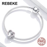 925 Sterling Silver Heart Beads Zircon Charms for Women