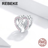 925 Sterling Silver Heart Beads Zircon Charms for Women