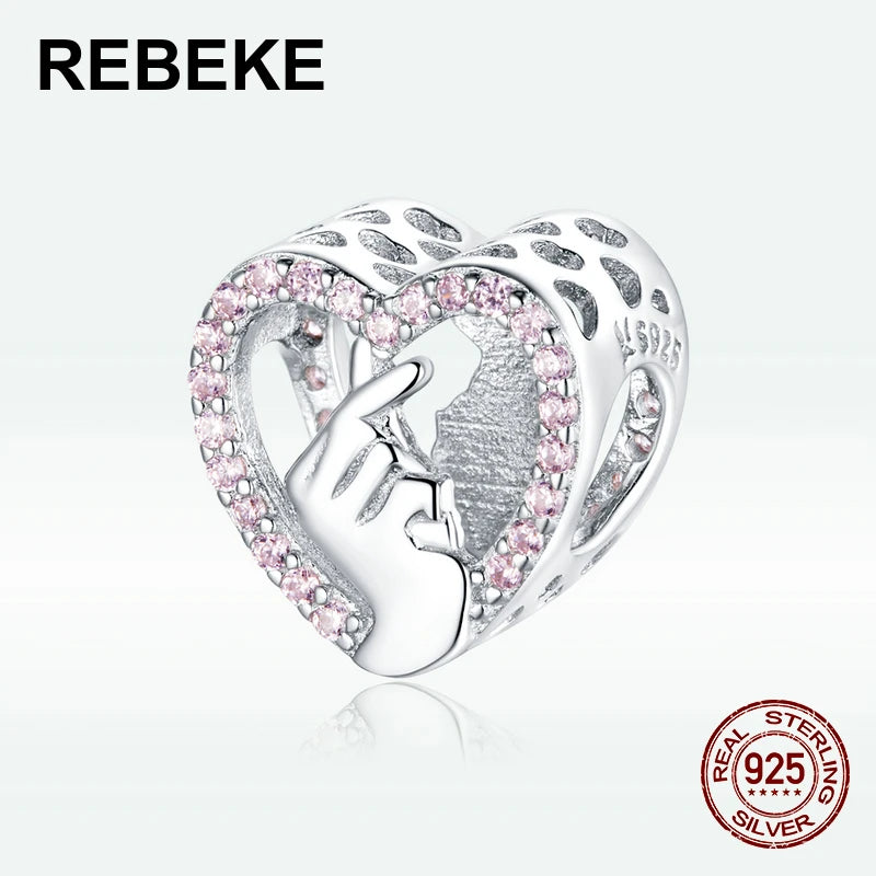 925 Sterling Silver Heart Beads Zircon Charms for Women