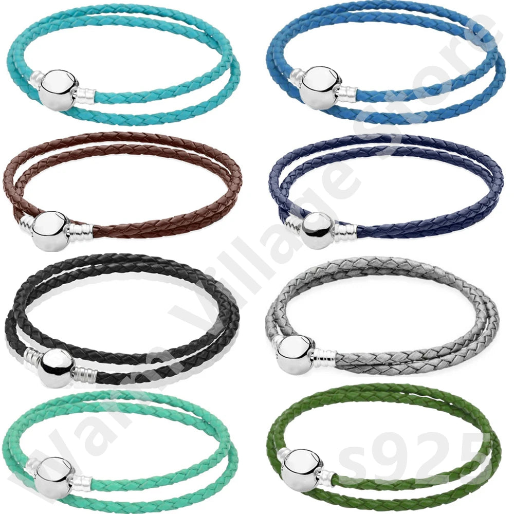 925 Charm Leather Bracelet for Women DIY Jewelry