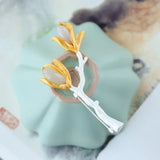 Natural Hetian Jade Tulip Ladies Brooch Romantic Engagement Dress Accessory
