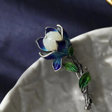 Chalcedony Magnolia Flower Brooch Enamel Porcelain Chinese Retro Unique Jewelry