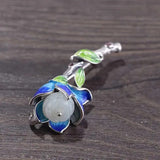Chalcedony Magnolia Flower Brooch Enamel Porcelain Retro Unique Jewelry