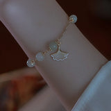 Crystal Silver Apricot Leaf Hetian Jade Charm Bracelet for Women