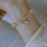 Crystal Silver Apricot Leaf Hetian Jade Charm Bracelet for Women