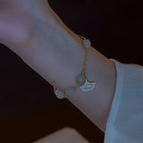 Crystal Silver Apricot Leaf Hetian Jade Charm Bracelet