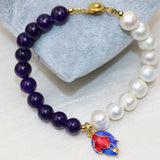 Natural Pearl Purple Jades Round Beads Strand Bracelets Cloisonne Jewelry