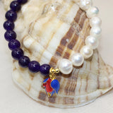 Natural Pearl Purple Jades Round Beads Strand Bracelets Cloisonne Jewelry