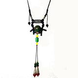 Green 3 eyes agate DZI 18mm round bead pendant necklace