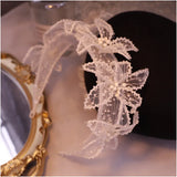 Lace Flower Pearl Beaded Bridal Headband Wedding Hair Accessory