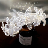 Lace Flower Pearl Beaded Bridal Headband Wedding Hair Accessory