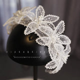 Lace Flower Pearl Beaded Bridal Headband Wedding Hair Accessory