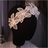 Lace Flower Pearl Beaded Bridal Headband Wedding Hair Accessory
