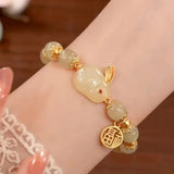 Natural Hotan Jade Rabbit Bracelet for Women Wedding Jewelry