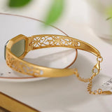 Ancient Craft Hetian Jade Green Hollow Butterfly Bracelet Retro Light