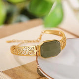Ancient Craft Hetian Jade Green Hollow Butterfly Bracelet Retro Light
