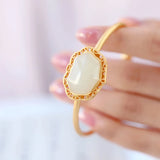 Ancient Craft Natural Hetian Jade Bangle Silver Jewelry